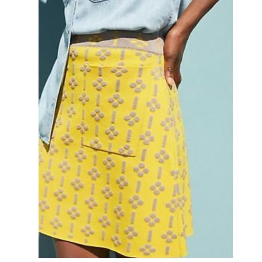 Maeve Yellow Mini Skirt with Beige Embellishment